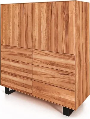 Produktbild von Kommode Leeds Kernbuche massiv 132x50x143 Metallfußgestell 2 Türen 6 Schubladen