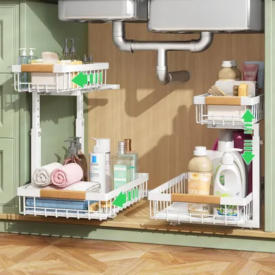 Immagine prodotto di Organizzatore per cassetto, 2 ripiani, estraibile, in metallo, bianco, per cucina
