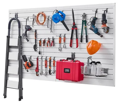 Image de Panneau lamellé - Panneau d'outils - Panneau de rangement - Panneau mural - Panneau pour atelier - Capacité de charge élevée : 136 kg