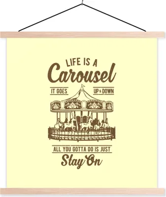 Produktbild von MuchoWow® Textilposter Karussell - Zitate - Jahrgang 40x40 cm mit holzfarbenen Rahmen - Posterleiste