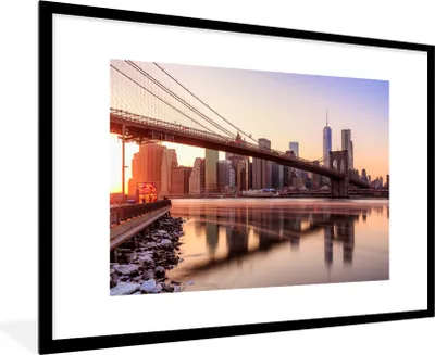Produktbild von MuchoWow® Gerahmtes Poster New York - Brooklyn - Brücke 90x60 cm - Poster mit Schwarzem Bilderrahmen Wandposter Rahmen Foto Bilder - Wanddekoration - Fotos