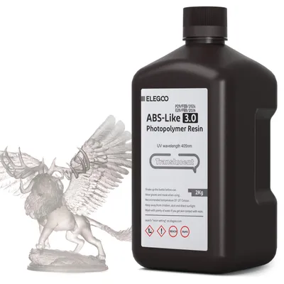 Image de Résine transparente ELEGOO ABS-Like 3.0 pour imprimantes 3D, 2000g, résine de durcissement UV 405nm pour imprimantes 3D MSLA/LCD/DLP, offrant une haute résistance à la traction et à la flexion