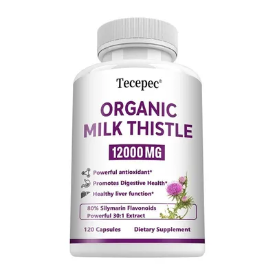 Obrázek produktu pro Organický ostropestřec mariánský 12000 mg (120 kapslí) Doplněk stravy, Játra, Čištění, Detoxikace, Trávení, Antioxidant, Zdraví jater