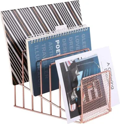 Produktbild von Unyqoos® Dokumentenhalter 7 Fächer – Metall Schreibtisch-Organizer 20,5 x 21,8 x 15,3 cm, roségold für Briefe, Ordner und Zeitschriften