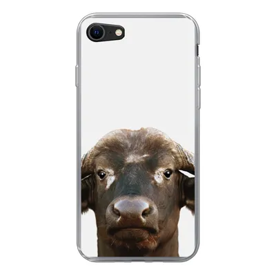 Produktbild von MuchoWow® Handyhülle Schutzhülle Hülle für iPhone SE 2020 Büffel - Wasserbüffel - Kopf - Kuh - Hörner - Jungen - Mädchen Silikon Softcase Handy Hülle - Kartenbesitzer