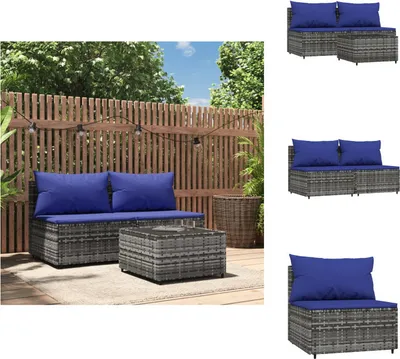 Immagine prodotto di vidaXL Set di 3 pezzi da giardino con cuscini in poly rattan grigio - Divani da giardino