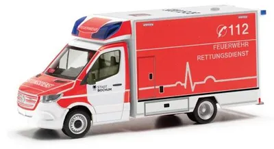 Immagine prodotto di Herpa MB Sprinter 18 RTW Fahrtec dei Vigili del Fuoco di Bochum 097116