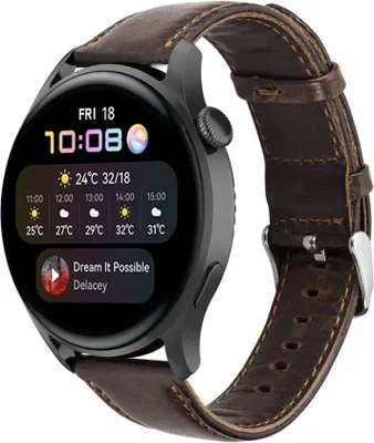 Produktbild von Strap-it Huawei Watch 3 (Pro) Lederarmband (Dunkelbraun)