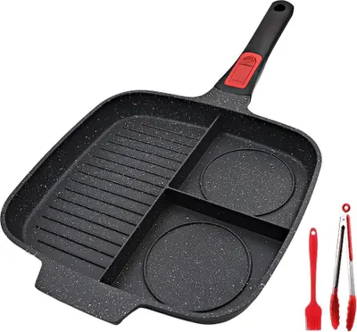 Produktbild von 3-in-1 Grillpfanne mit Abnehmbarem Griff - Antihaft, Induktionsgeeignet, 28 x 24 cm