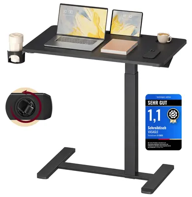 Produktbild von VASAGLE Beistelltisch mit Rollen, mobiler Stehtisch, 80 x 45 cm – Tintenschwarz