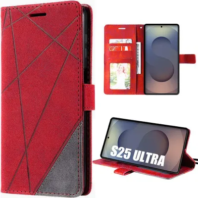 Image de Coque pour Samsung Galaxy S25 Ultra, Effet Cuir Rouge Antichoc Protection 360°
