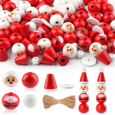 Produktbild von Holzperlen Set - 120 Stück Holzkugeln mit Gesicht - Zum Basteln von Sorgenwürmchen und Dekorationen - Natur und Rot