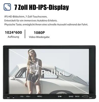 Produktbild von Autoradio 7 Zoll Touchscreen DAB+ GPS Navigation Carplay Android Auto Android 15 4GB RAM 64GB Speicher Bluetooth Freisprecheinrichtung WiFi USB