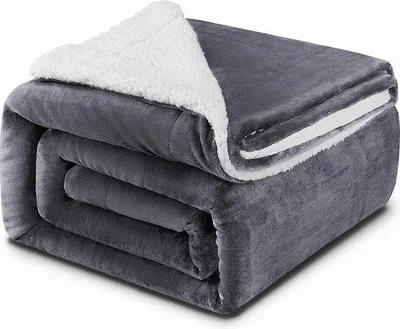 Obrázek produktu pro Unyqoos® Přikrývka na gauč a postel, 200 x 230 cm, 550 g/m² (flanel 270 g/m² + sherpa 280 g/m²), 100% polyester, tmavě šedá