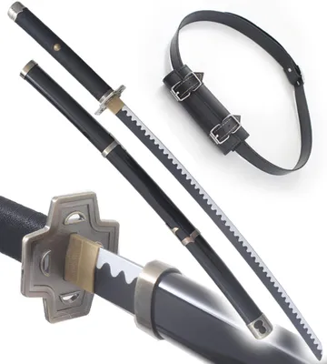 Produktbild von One Piece Katana aus Holz Yubashiri Schwarze Replik Schwert Zoro Säbel + Schwarzer Gürtel mit Schwerthalterung Gürtel