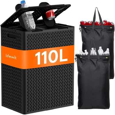 110L Pfandflaschen-Sammelbehälter, 2 Fächer, Deckel, schwarz
