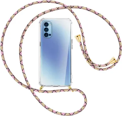 Produktbild von Handykette Backcover-Schutzhülle mit Band (Metall goldfarben) für Oppo Reno5 4G/5G - rosa Karo