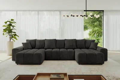 Produktbild von ALTDECOR Ecksofa in U-Form mit Schlaffunktion und Bettkasten ENIL-U 401x189x68 cm Schwarz - Corner Sofa Bett Eckcouch Couch L-Form Schlafcouch Ausziehbar Wohnlandschaft Schlafsofa Cauchsofa