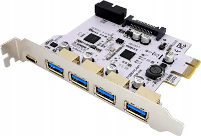 Produktbild von PCI PCIe 1X Adapterkarte für Computer mit 4x USB A und 1x USB C 3.1 Gen1, weiß