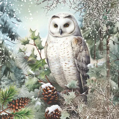Produktbild von 20 Servietten Snowy Owl - Eule in verschneiter Natur 33x33cm