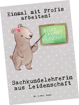 Produktbild von Mr. & Mrs. Panda Postkarte Sachkundelehrerin Leidenschaft - Grau Pastell - Geschenk, Ansichtskarten, Grundschule, Grußkarte, Spruch, Lustig, Ansichtskarte, Postkarten