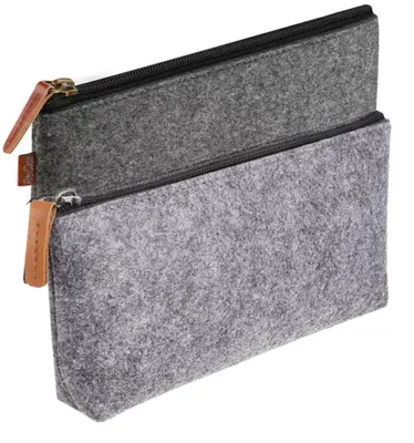 Productafbeelding van TRANKIELO® - Vilten etui set van 2 - Multifunctionele potlood- en make-up tassen - Duurzaam vilt - Grijs