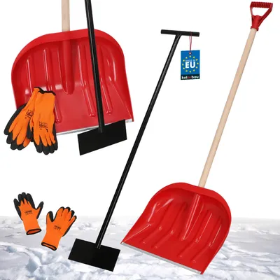 Produktbild von KOTARBAU® Set Schneeschaufel mit Holzstiel 134,5 cm Eisschaber 119 x 20 cm + Handschuhe warm Schneeschieber Schneeräumer Schneeschaufel Auto Stoßscharre mit Stiel Schaufel mit Stiel