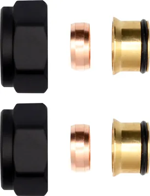 Two sets of plumbing fittings are laid out against a white background.