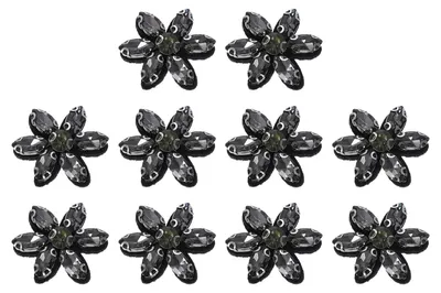 Blumen-Perlen-Applikationen, 10 Stück, Glas, schwarz, 26 x 6 mm