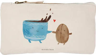 Produktbild von Mr. & Mrs. Panda Make-Up Tasche Kaffee Bohne Größe S Klein - Weiß - Geschenk, Glück, Genuss, kosmetiktäschchen, Kulturbeutel, Mäppchen, Zufriedenheit, Kulturtasche, Etui