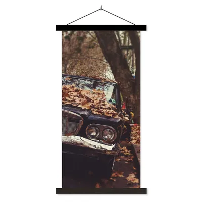 Produktbild von MuchoWow® Textilposter Auto - Herbstblätter - Landleben 40x80 cm mit schwarzem Rahmen - Wandemalerei
