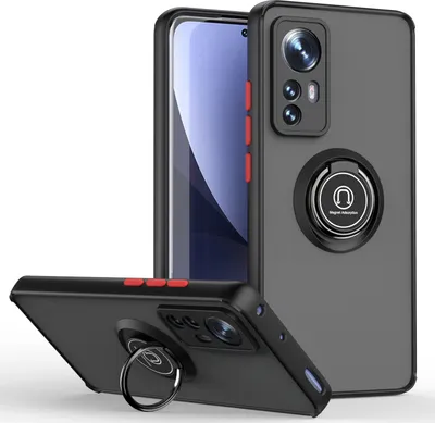Image de Etui pour Xiaomi 12 Pro étui TPU translucide mat avec support d'anneau et stand Noir Rouge