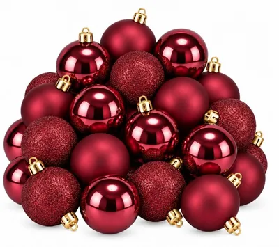 Zdjęcie produktu dla Bombki świąteczne Mica Decorations, ciemnoczerwone, zestaw 27 sztuk - Niezłamywalne bombki choinkowe wykonane z tworzywa sztucznego - Idealne dla dzieci i zwierząt domowych - Średnica 8 cm - Czerwone