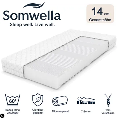 Produktbild von Somwella 7-Zonen-Matratze 14 cm, 90x200 cm, Härtegrad H3, Bezug bis 60 °C waschbar