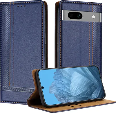 Obrázek produktu pro Pouzdro na mobilní telefon pro Google Pixel 7A kožené flipové ochranné pouzdro s funkcí stojánku modré