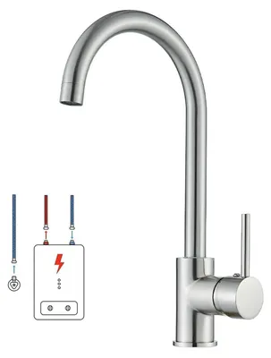 Zdjęcie produktu dla Bateria zlewozmywakowa niskociśnieniowa ze stali nierdzewnej, obrotowa o 360 stopni, mieszacz jednouchwytowy, przyłącze G3/8