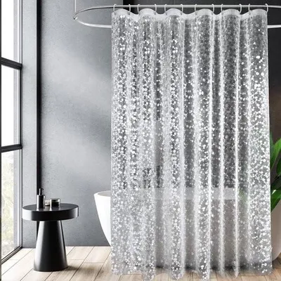 Produktbild von Duschvorhang 180 x 210 cm mit Gewicht Magnet unten, Wasserdichter Duschvorhang Transparent für Badezimmer, EVA-Material Antibakterieller Anti-Schimmel Duschvorhang mit 12 Duschvorhangringen