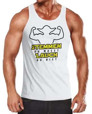 Produktbild von Herren Tanktop Aufdruck bedruckt Spruch lustig Stemmen du musst Lauchh du bist Muscle Shirt Achselshirt Moonworks® weiß 3XL