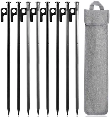 Produktbild von goldmiky Zelt Heringe Stahl Erdnägel, 30 cm Stabil Camping Zeltheringe, Lange und Stabil Erdnägel für Camping，mit Haken und Loch für Camping und Outdoor Wandern