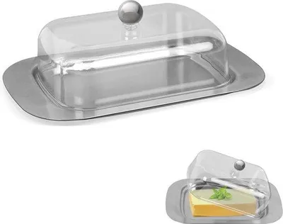 Image de Beurrier en acier inoxydable avec couvercle transparent, 186 x 12 x 6,5 cm, 265 g