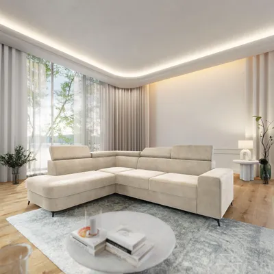 Produktbild von Masseno Ecksofa ALVORO L-S mit Schlaffunktion L-Form, Sofa mit Bettkasten, Wohnzimmersofa, Couch, Soffa, Bettsofa, Couchgarnitur- Creme, MONOLITH 04