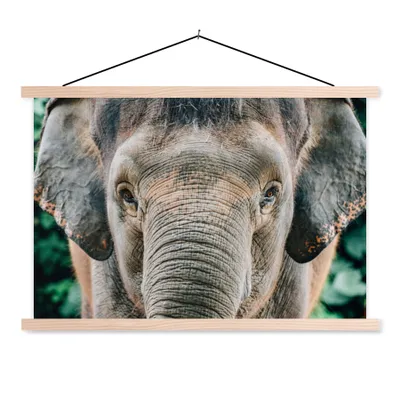 Produktbild von MuchoWow® Textilposter Nahaufnahme eines Elefanten 120x80 cm mit holzfarbenen Rahmen - Aufhängeset