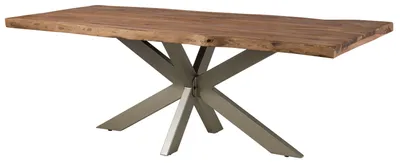 Immagine prodotto di MASSIVMOEBEL24 | FREEFORM 5 Tavolo da pranzo in legno di sheesham - decapato / grigio - gambe ad X antracite matt 260x100