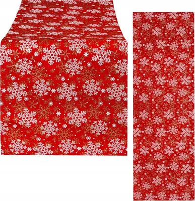 Obrázek produktu pro Vánoční ubrus 180x33 cm Vločky, červený