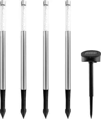Produktbild von 4 x IBV LED Solar Set Erdspieß Leuchte IP44 Edelstahl Solarleuchte Luftblasen Blubber neutralweiß 4000K