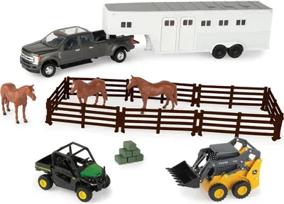 Produktbild von JOHN DEERE Farmfahrzeug-Set mit 3 Pferden, ERT47247, Maßstab1/32, ERTL