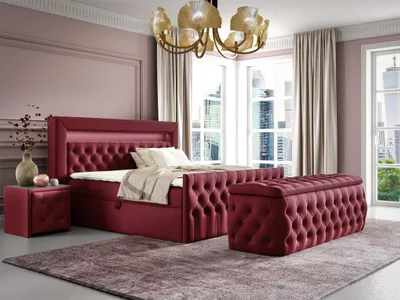 Produktbild von Boxspringbett Schlafzimmerbett ERNESTO Nr.4 140x200cm in Elisa Velvet Bordeauxrot