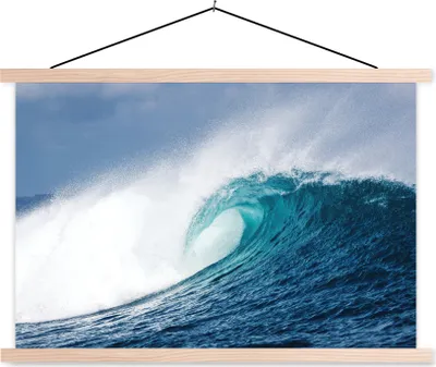 Produktbild von MuchoWow® Textilposter Meer - Golf - Schaum 120x80 cm mit holzfarbenen Rahmen - Aufhängeset