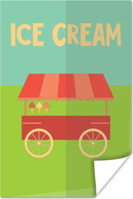 Produktbild von MuchoWow® Poster Poster mit Eiscreme-Wagen und Zitat "Eiscreme 80x120 cm - Papierdruck