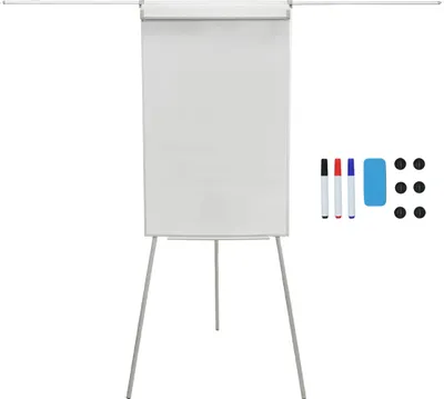 Produktbild von Relaxdays Flipchart Whiteboard, magnetisch, höhenverstellbar, Dreibein, Stifte-Ablage, Alu-Rahmen, HxB: 100x70 cm, weiß